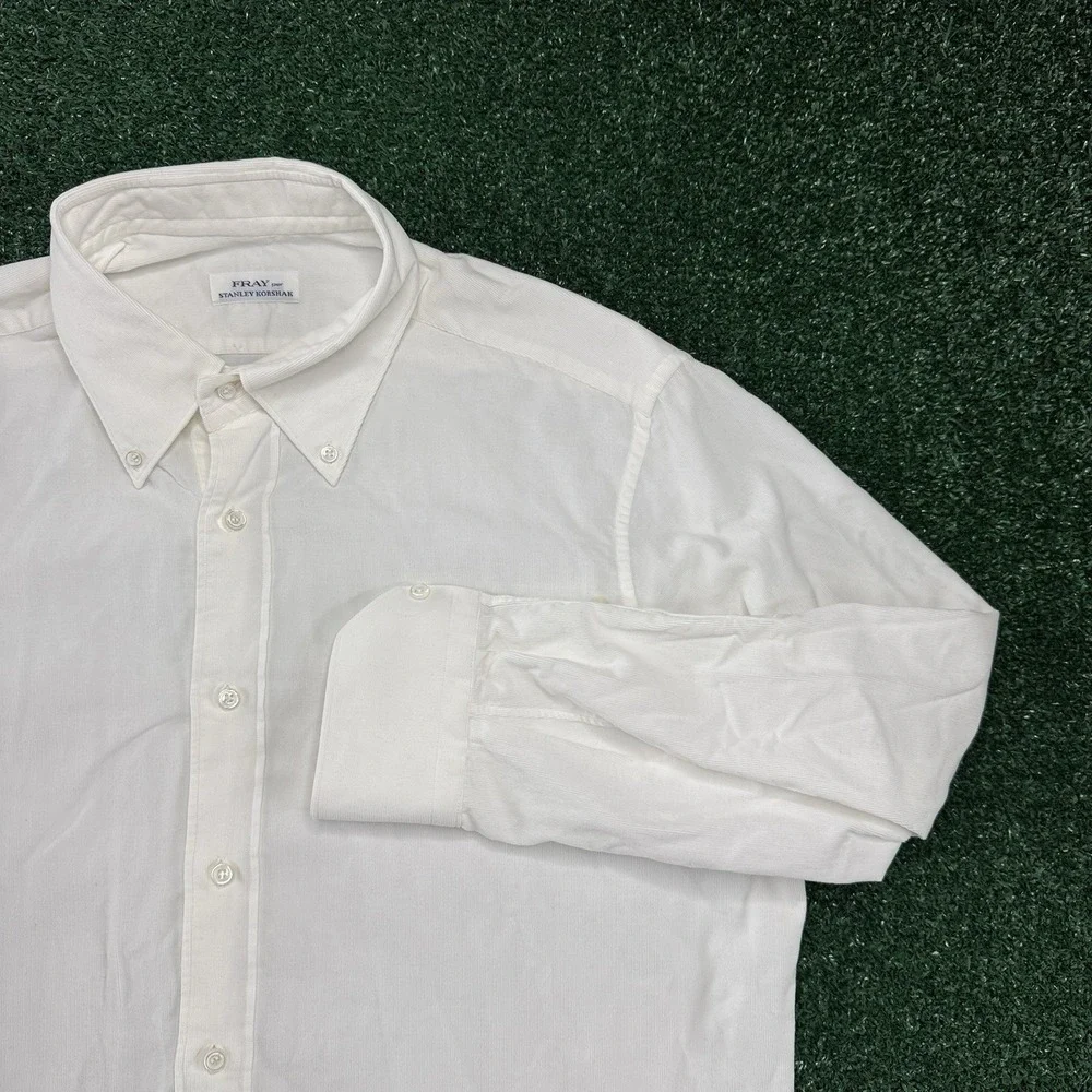 Fray Per Stanley Korshak Men's Corduroy Long Sleeve Button Shirt Large White
